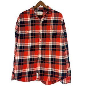 Lucky Brand Red Plaid Flannel Saturday Stretch Mens Large Button-Up Shirt